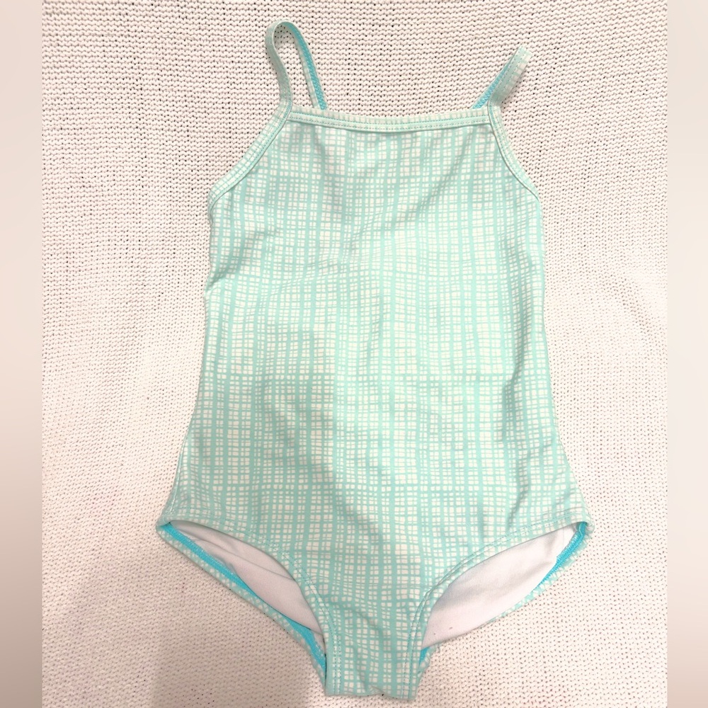 Hanna Andersson- Mint Checkered Kids Swim One Piece